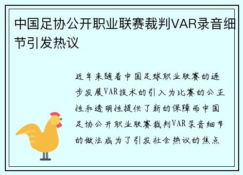 中国足协公开职业联赛裁判VAR录音细节引发热议 中国足协公开职业联赛裁判VAR录音细节引发热议